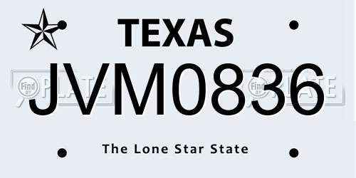 JVM0836 Texas License Plate