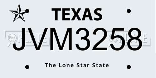 JVM3258 Texas License Plate
