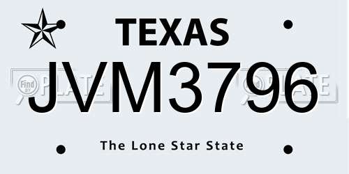 JVM3796 Texas License Plate