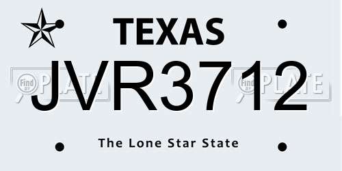 JVR3712 Texas License Plate