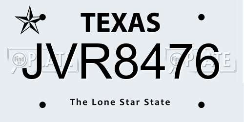JVR8476 Texas License Plate