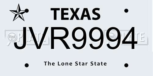 JVR9994 Texas License Plate