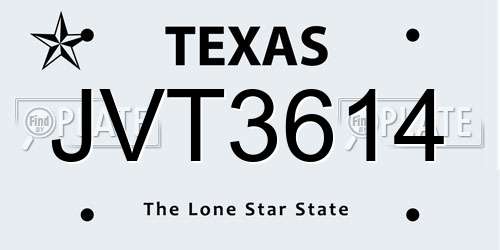 JVT3614 Texas License Plate