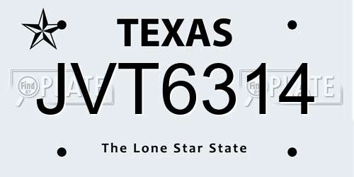 JVT6314 Texas License Plate