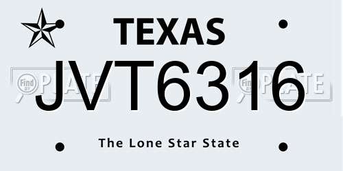 JVT6316 Texas License Plate