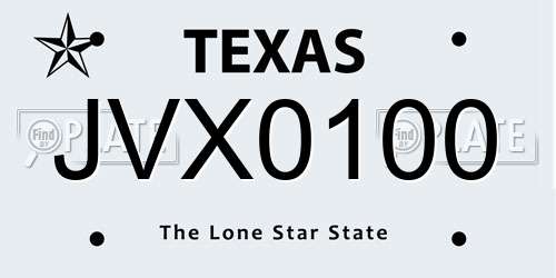 JVX0100 Texas License Plate