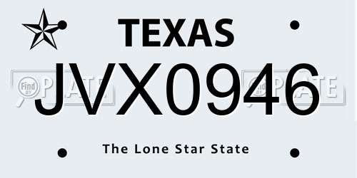 JVX0946 Texas License Plate