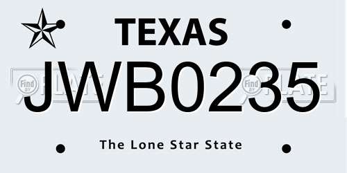 JWB0235 Texas License Plate