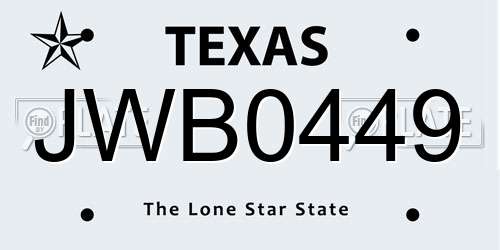 JWB0449 Texas License Plate
