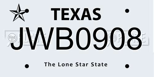 JWB0908 Texas License Plate