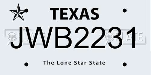 JWB2231 Texas License Plate