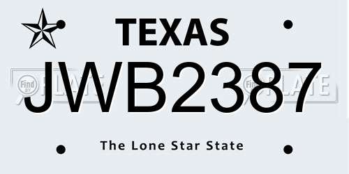 JWB2387 Texas License Plate