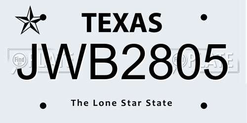 JWB2805 Texas License Plate