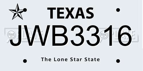 JWB3316 Texas License Plate