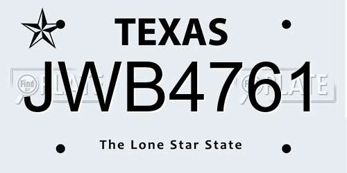 JWB4761 Texas License Plate