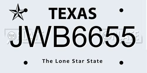 JWB6655 Texas License Plate