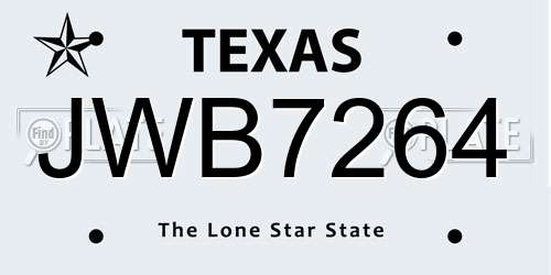 JWB7264 Texas License Plate