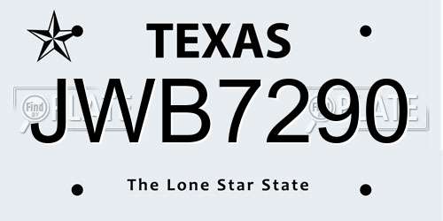 JWB7290 Texas License Plate