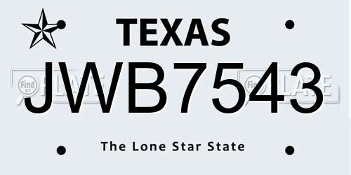 JWB7543 Texas License Plate