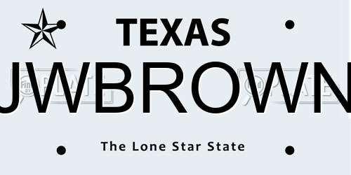 JWBROWN Texas License Plate