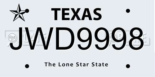JWD9998 Texas License Plate