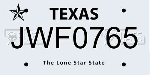 JWF0765 Texas License Plate
