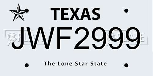 JWF2999 Texas License Plate