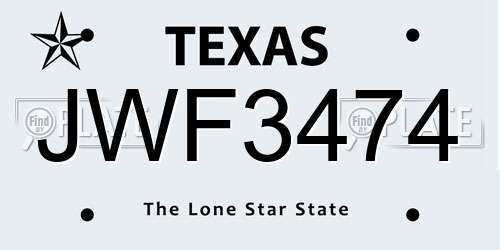 JWF3474 Texas License Plate