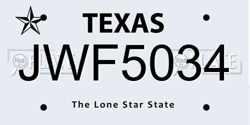 JWF5034 Texas License Plate