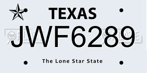 JWF6289 Texas License Plate