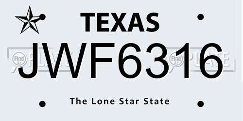 JWF6316 Texas License Plate