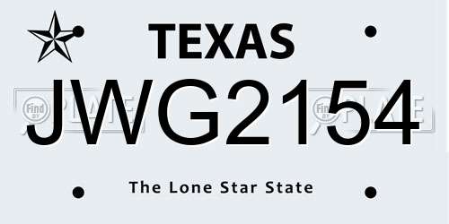 JWG2154 Texas License Plate