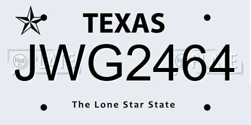 JWG2464 Texas License Plate