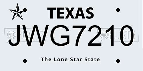 JWG7210 Texas License Plate
