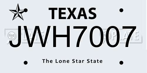 JWH7007 Texas License Plate
