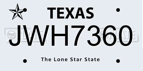 JWH7360 Texas License Plate