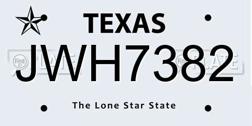 JWH7382 Texas License Plate