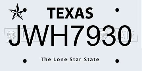 JWH7930 Texas License Plate