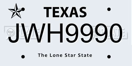JWH9990 Texas License Plate