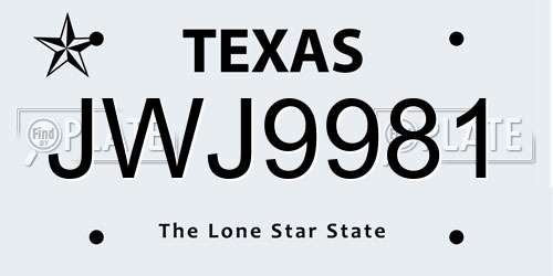 JWJ9981 Texas License Plate