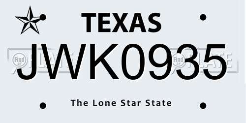 JWK0935 Texas License Plate