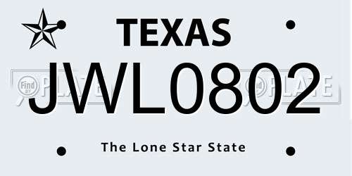 JWL0802 Texas License Plate