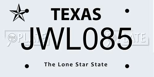 JWL085 Texas License Plate