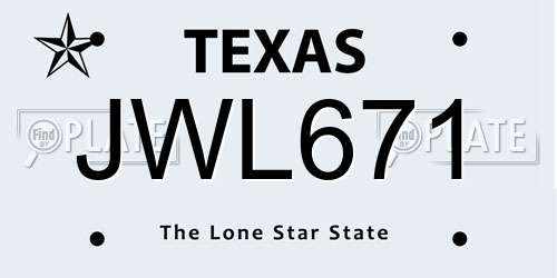 JWL671 Texas License Plate