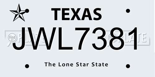 JWL7381 Texas License Plate