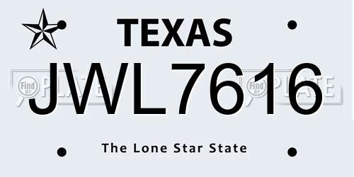 JWL7616 Texas License Plate