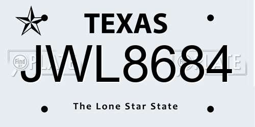 JWL8684 Texas License Plate