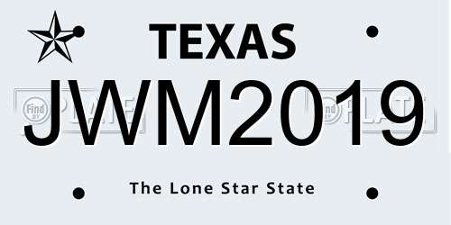 JWM2019 Texas License Plate