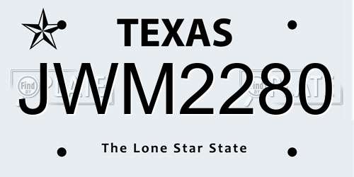 JWM2280 Texas License Plate