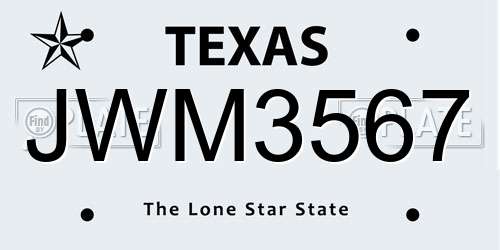 JWM3567 Texas License Plate